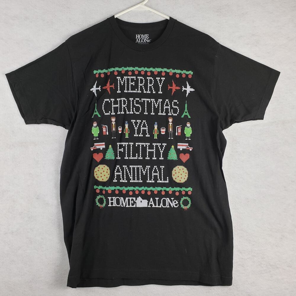 Home Alone Size L Merry Christmas Ya Filthy Animal Graphic Tee Black Colorful